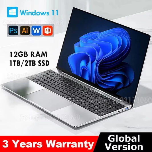 New Laptop Computer Windows 11 Intel Celeron J4025 2025 Notebook PC Gamer 12GB RAM 512GB 1TB SSD 1920*1080 Office Computer