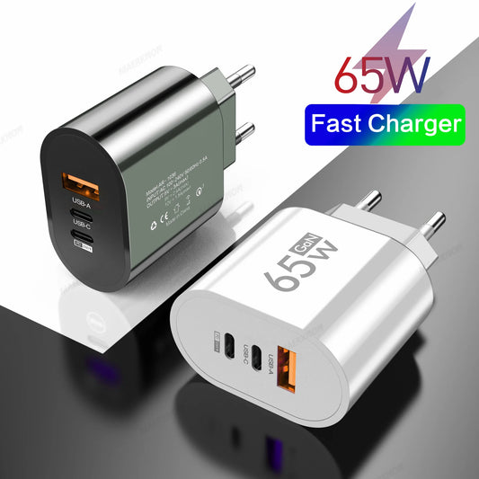 65W GaN USB C PD Charger Fast Charging Quick Charger Mobile Phone Power Adapter for iPhone 14 15 16 Pro Xiaomi Samsung Oneplus