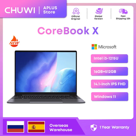 CHUWI CoreBook X I3 Gaming Laptop 14.1 inch FHD IPS Screen 16GB RAM 512GB SSD Intel i3-1215U Six Core WIFI6  Windows11 Laptops