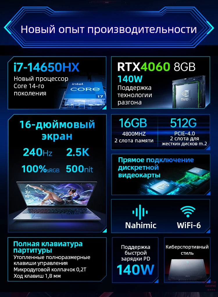 Pre Sale Thunderobot R16 i7-14650HX R16 Gaming Laptop 16'' 2.5K RTX4060 240Hz Notebook Computer Laptops Russian Keyboard